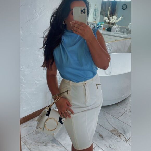 CELINE white denim skirt